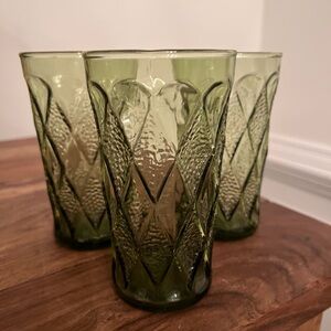 Vtg Fire King Green Gemstone Kimberly Diamond glasses set of 3
